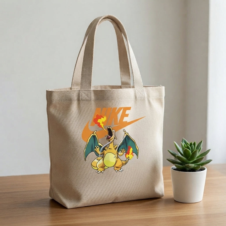 Fire-Breathing Charizard Orange Nike Swoosh Cotton Canvas Tote Bag