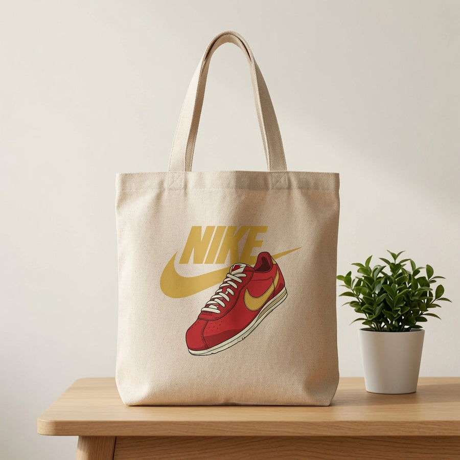 Retro Red & Gold Sneaker Illustration Nike Swoosh Cotton Canvas Tote Bag
