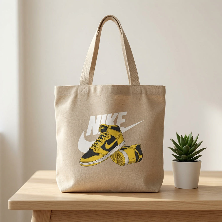 Yellow & Black Retro High-Top Sneakers White Nike Swoosh Cotton Canvas Tote Bag