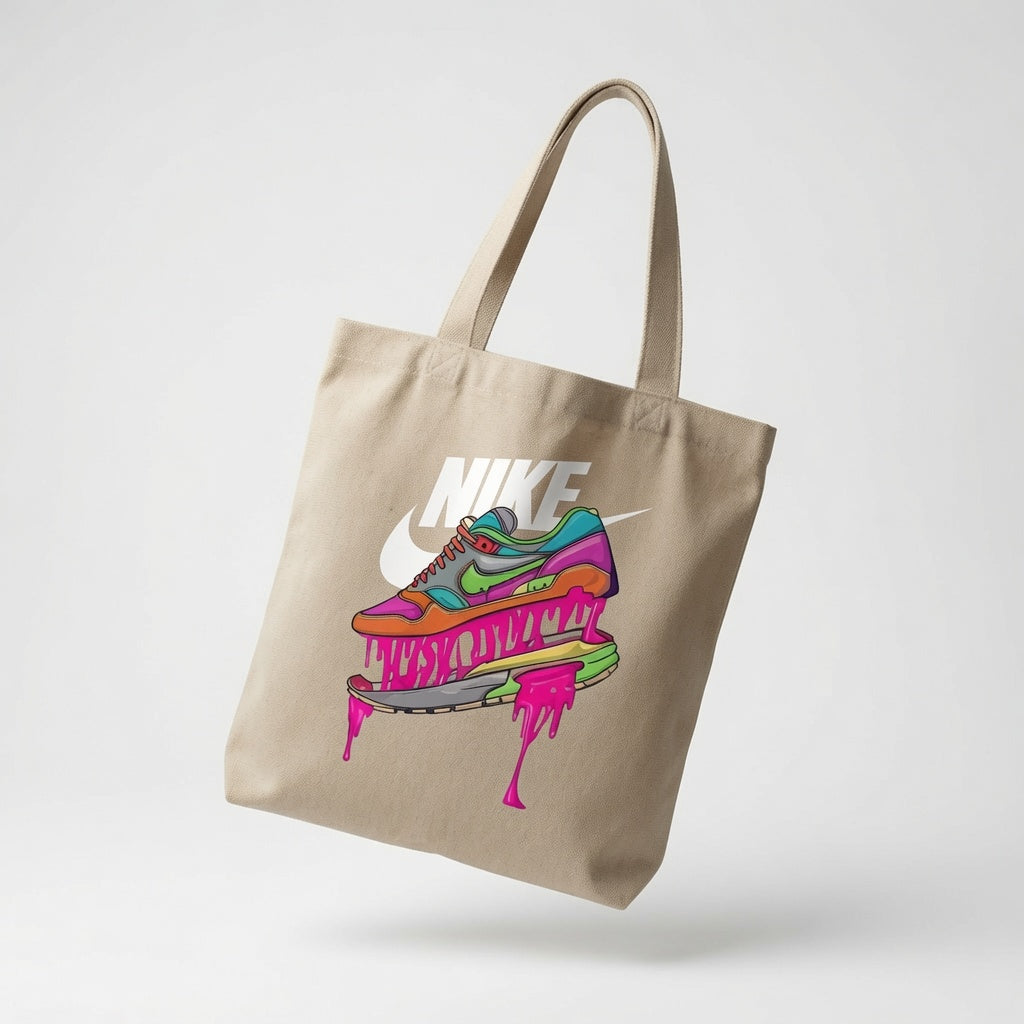 Dripping Sneaker Graphic Canvas Tote Bag - Colorful Streetwear Pop Art Shoulder Bag