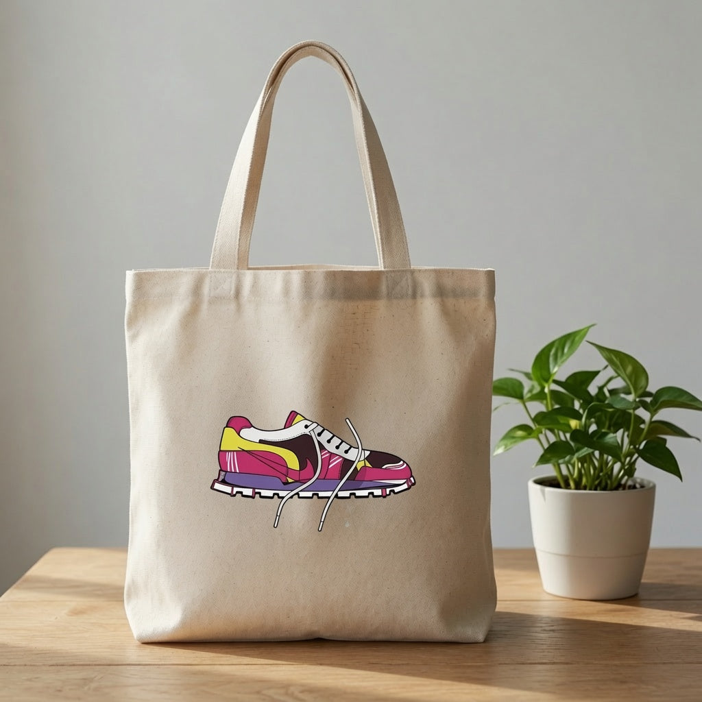 Retro Sneaker Illustration Canvas Tote Bag | Sneakerhead Graphic Cotton Tote