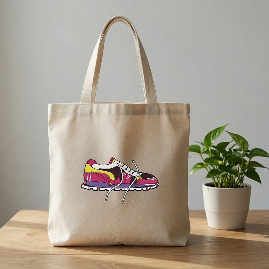 Retro Sneaker Illustration Canvas Tote Bag | Sneakerhead Graphic Cotton Tote