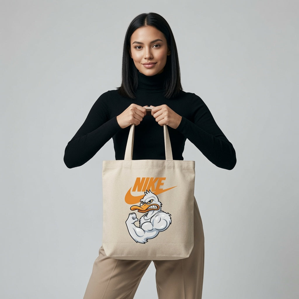 Quack-tastic Muscle Duck Nike Swoosh Cotton Canvas Tote Bag
