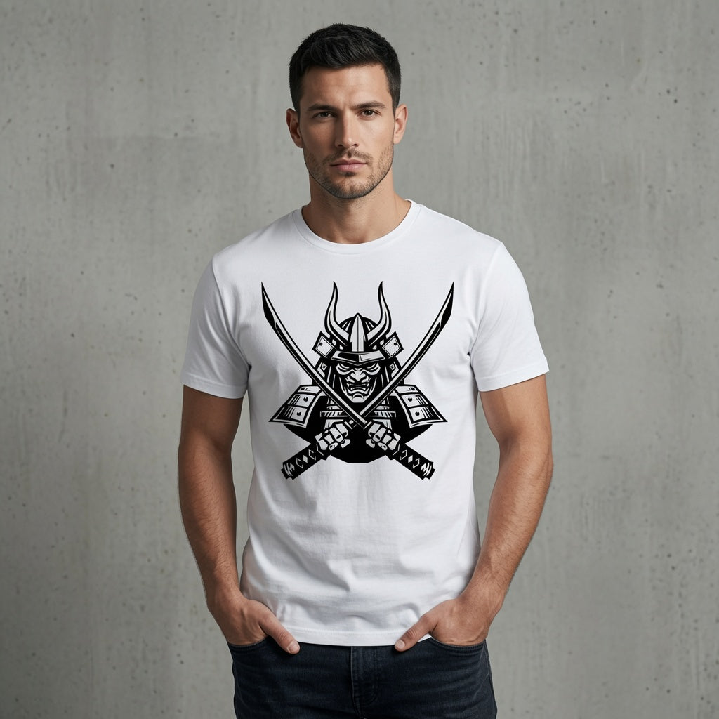 Samurai Oni Mask T-Shirt Japanese Demon Graphic Tee White