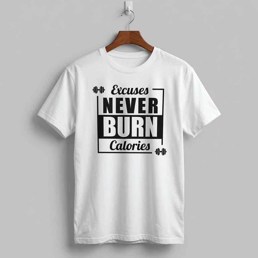 "Excuses Never Burn Calories" Gym Typography Graphic Tee