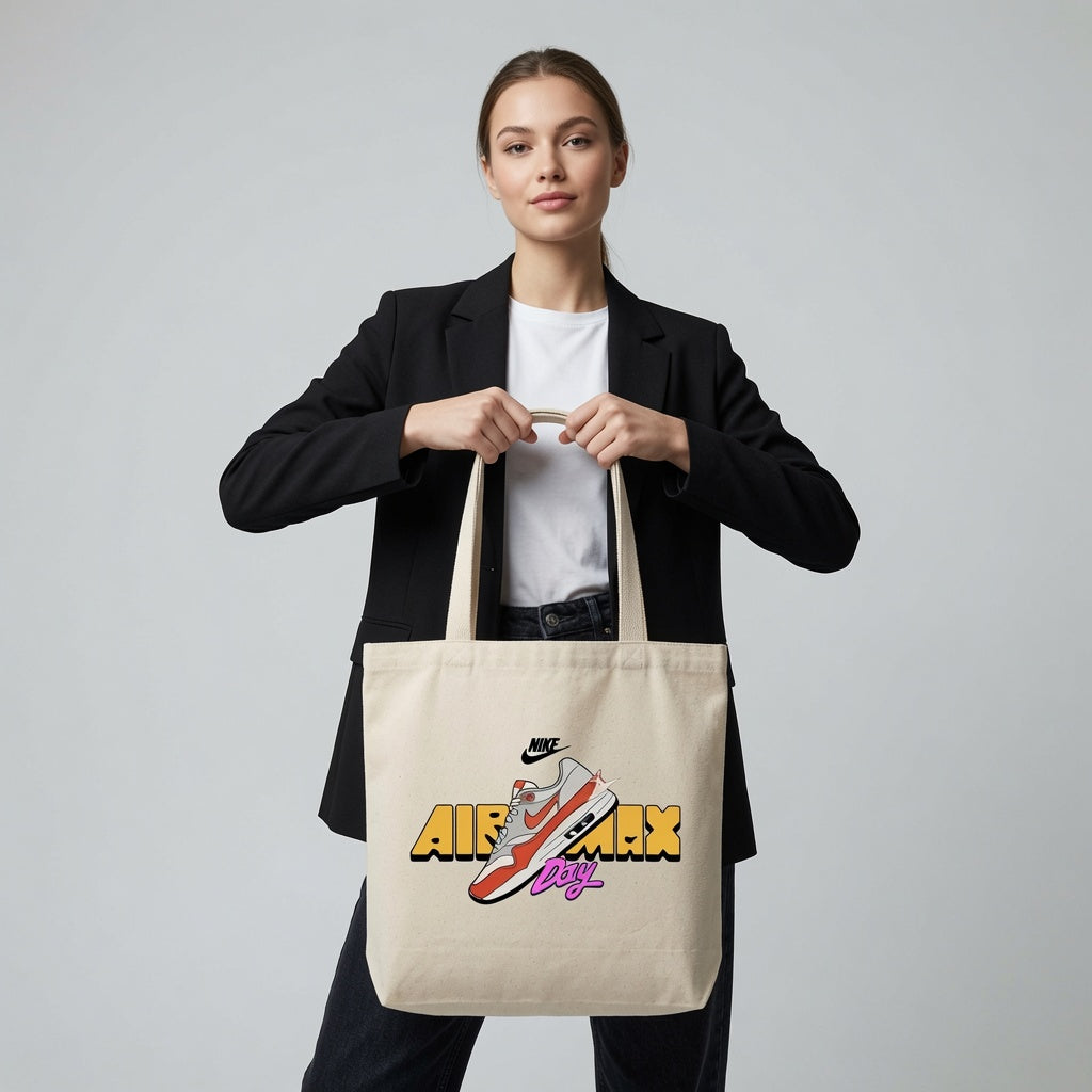 Air Max Day Red & White Sneaker Graphic Canvas Tote Bag - Retro Streetwear Shoulder Bag