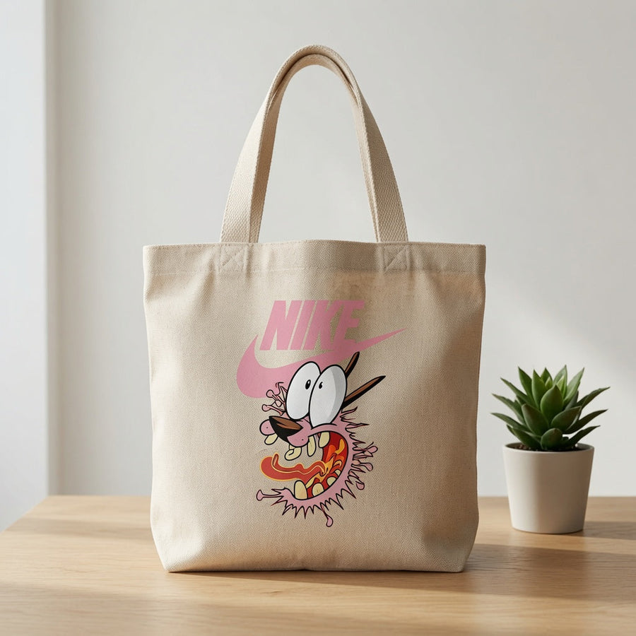 Courage the Cowardly Dog Pink Nike Swoosh Cotton Canvas Tote Bag