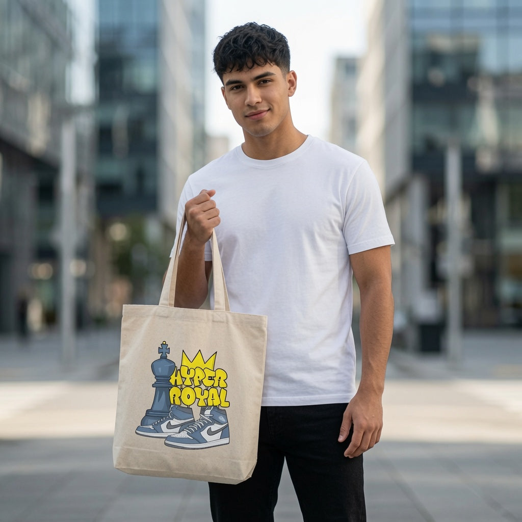 Hyper Royal Sneakerhead Graphic Canvas Tote Bag - Crown & Chess Design
